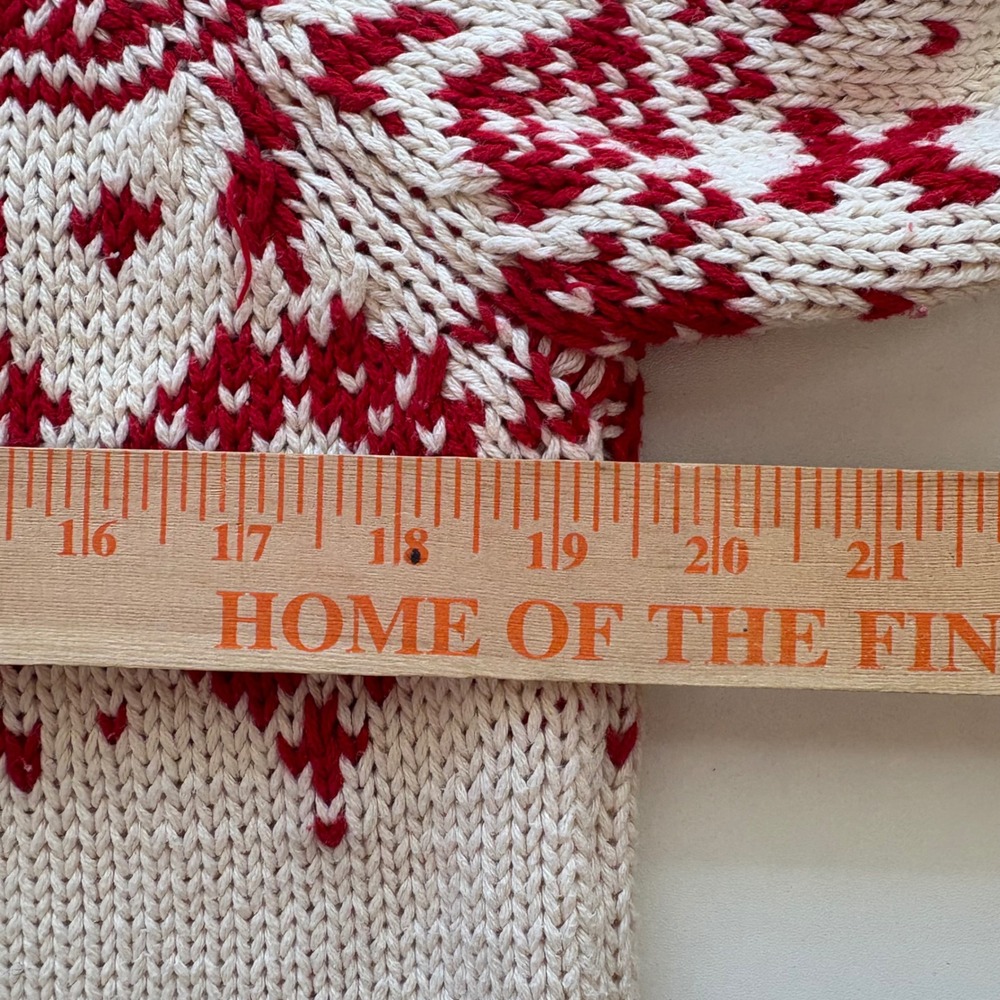 Eddie‎ Bauer Womens Petite Fair Isle Sweater Red Cream Mock Neck Cotton S - Picture 4 of 5